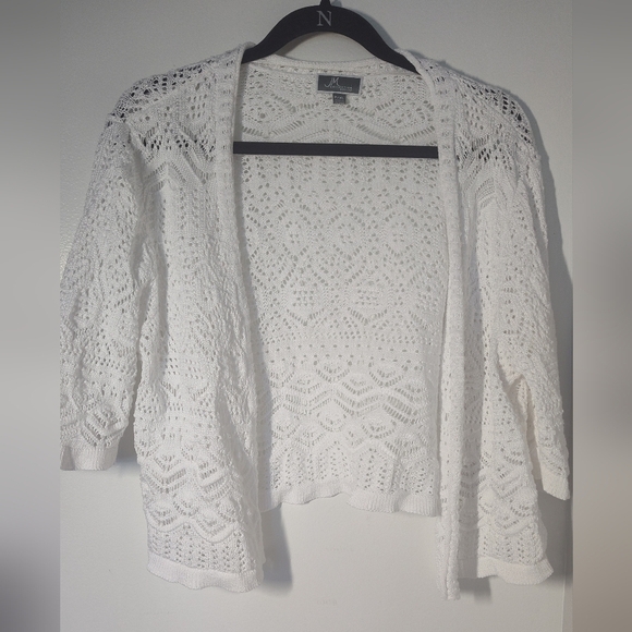 JM Collection Tops - JM Collection Petite X-Large Cardigan Lace White 3/4 Sleeve Crochet #479